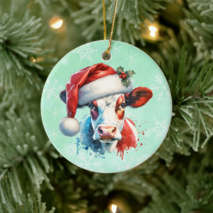 Moo-ey Christmas   Koe in Santa Hat Keramisch Ornament