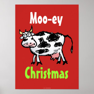 Moo-ey kerstfeest Funny Koe Poster