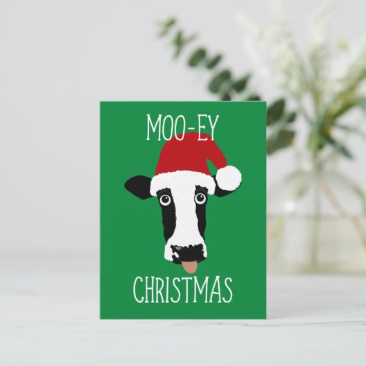Moo-ey kerstKoe Funny Santa Claus Briefkaart (Staand voorkant)