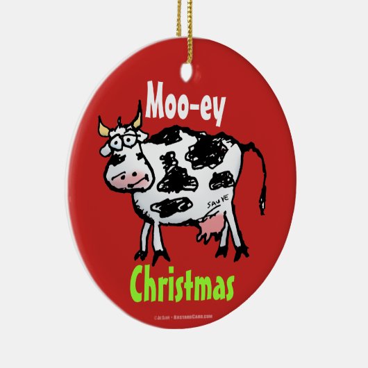 Moo-ey Kerstmis Funny Koe Cartoon Keramisch Ornament (Rechts)