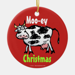 Moo-ey Kerstmis Funny Koe Cartoon Keramisch Ornament