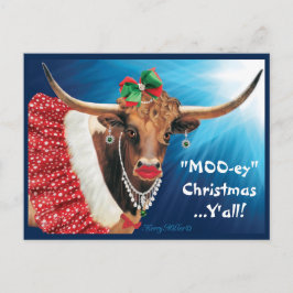 "MOO-ey" Kerstmis, Longhorn-Koe Briefkaart