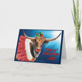 "MOO-ey" Kerstmis, Longhorn-Koe Feestdagen Kaart