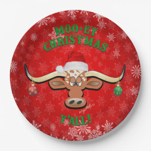 "MOO-ey Kerstmis, Longhorn Steer Papieren Bordje