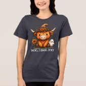 Moo I Mean Boo Highland Cow Halloween Ghost Tri-Blend Shirt (Voorkant)
