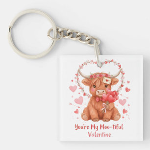 Moo-i-tiful Valentijn Lief Waterverf Hoogland Koe Sleutelhanger