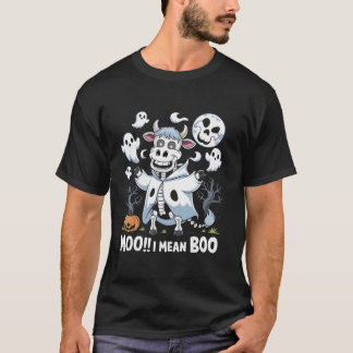 Moo Ik bedoel Boo Funny Scary Skeleton Koe in Ghos T-shirt