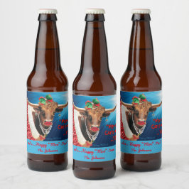"MOO"-kerst, Longhorn-Koe Bier Etiket