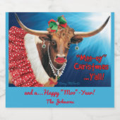 "MOO"-kerst, Longhorn-Koe Bier Etiket (Enkel label)