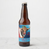 "MOO"-kerst, Longhorn-Koe Bier Etiket (Voorkant)