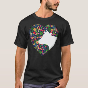 Moo Koe Schattig Liefde Hart Bloemen Silhouet T-shirt