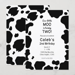 Moo Koe Spots Print Black & White Birthday Party Kaart