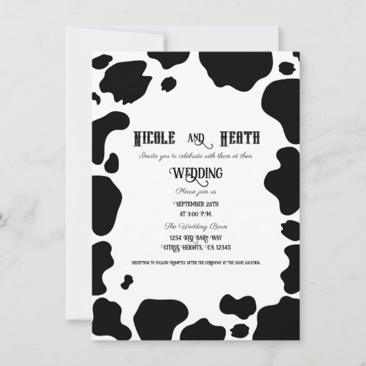 Moo Koe Spots Print Zwart & Wit Country Wedding Kaart (Voorkant)