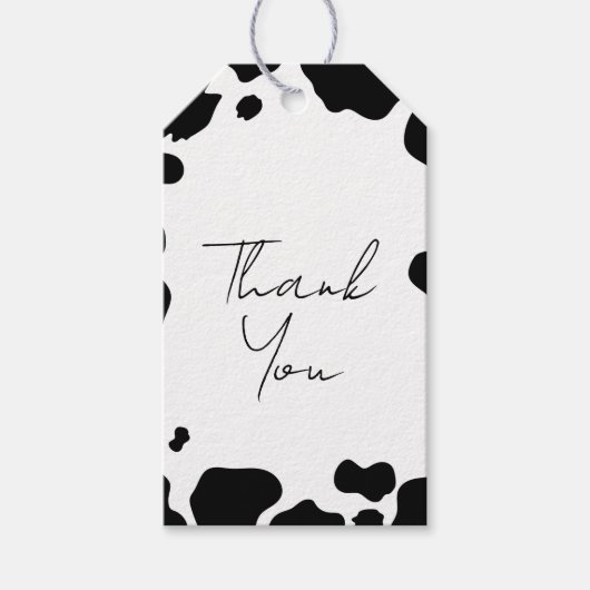Moo Koe Spots Print Zwart & Wit Trouwen Cadeaulabel (Voorkant)