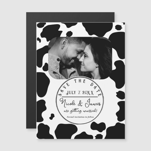 Moo Koe Vlekken Print Zwart & Wit Save the Date (Voorkant / Achterkant)