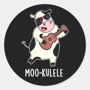 Moo-kulele Funny Ukulele Koe Pun Dark BG Ronde Sticker