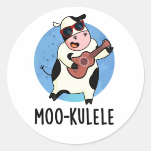 Moo-kulele Funny Ukulele Koe Pun Ronde Sticker