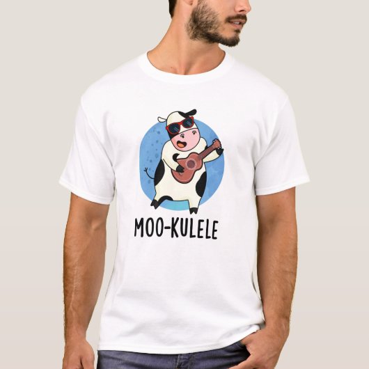 Moo-kulele Funny Ukulele Koe Pun T-shirt (Voorkant)