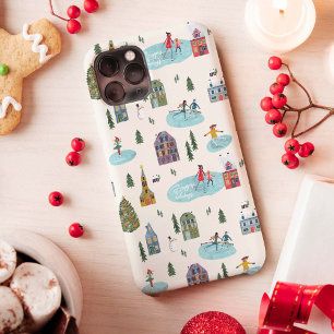Moo landschap met huizen en schaatsende mensen in  iPhone 11 hoesje