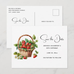Moo mandje vol aardbeien bewaar de datum uitnodiging briefkaart