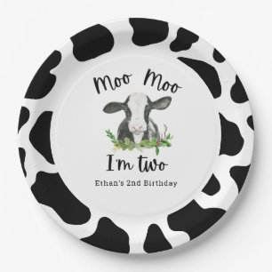 Moo Moo Ik ben Koe Twee 2de verjaardagsfeestje Papieren Bordje
