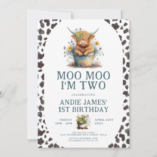 Moo Moo Ik ben twee Koe Afdrukken Boerderij Tweede Kaart (Voorkant)