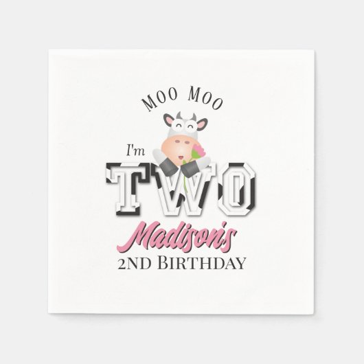 Moo Moo Ik ben twee Koe Afdrukken Boerderij Tweede Servet (Voorkant)