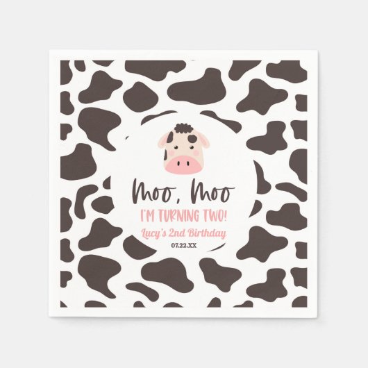 Moo Moo Ik draai twee Koe 2e verjaardagsfeestje Servet (Voorkant)