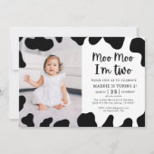 Moo Moo I'm Two Photo 2nd Birthday Invitation (Devant)
