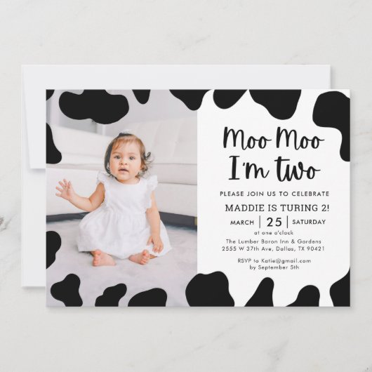 Moo Moo I'm Two Photo 2nd Birthday Invitation (Devant)