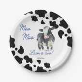 Moo moo koe zwarte en blauwe koe verjaardag papieren bordje (Voorkant)