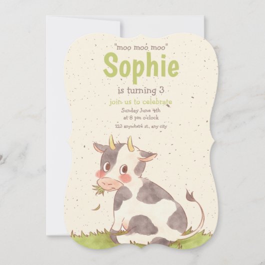 Moo Moo Moo Fille de Vache Anniversaire Invitation (Devant)