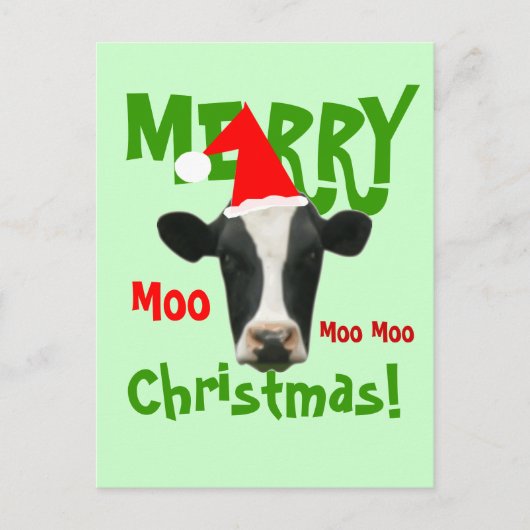 Moo Moo Moo Vrolijk Kerstfeest Koe Briefkaart (Voorkant)