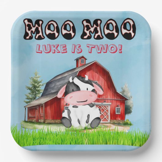 Moo Moo naam is twee kinderen verjaardagsfeest Papieren Bordje (Voorkant)