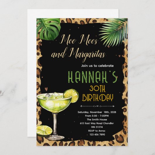 Moo Moos and Margaritas party Invitation (Devant / Derrière)