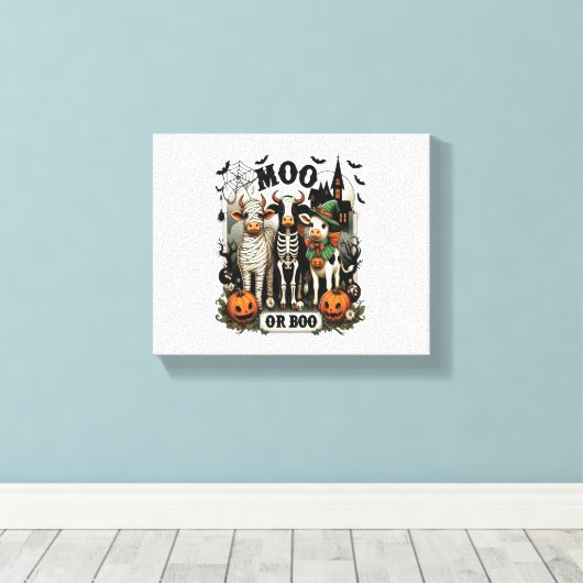 Moo of Boo Halloween Koe Canvas Afdruk (Insitu (Houten vloer))