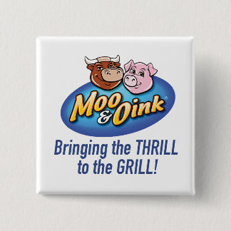 Moo & Oink "Gril Thrill" Knop Vierkante Button 5,1 Cm