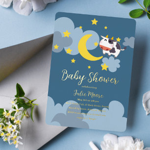 Moo Over The Moon Baby shower Folie Uitnodiging