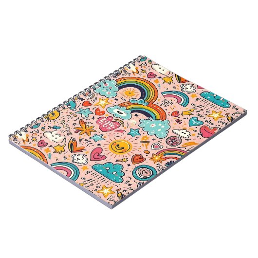 Moo patroon met regenboogdoodles notitieboek (Linkerzijde)