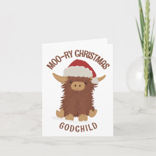 Moo-ry Kerstmis schattig shaggy Highland koe Godch Kaart