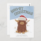 Moo-ry Kerstmis schattig shaggy Highland koe Santa Briefkaart (Voorkant / Achterkant)