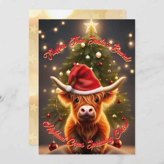 Moo Schattige Hoogland Koe Land Kerstmis Feestdagenkaart (Voorkant / Achterkant)