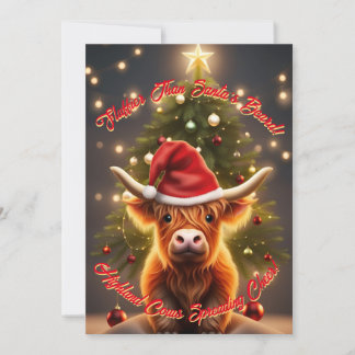Moo Schattige Hoogland Koe Landelijke Kerstmis Feestdagenkaart