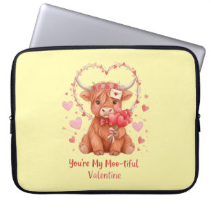 Moo-tiful Valentijnsdag Schattige Aquarel Hoogland Laptop Sleeve