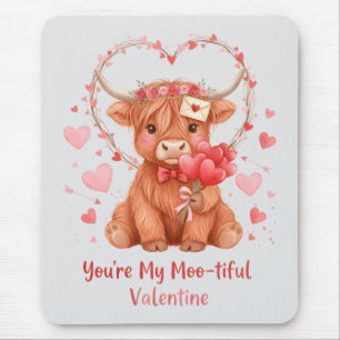 Moo-tiful Valentijnsdag Schattige Aquarel Hoogland Muismat