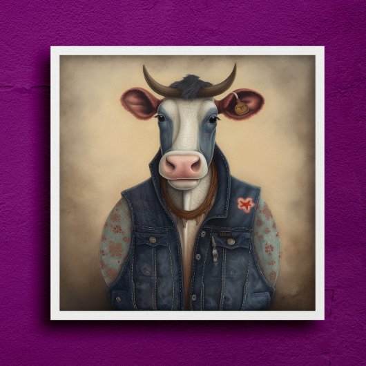 Moo-Tique Denim - Funny cow in a costume Poster