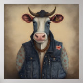 Moo-Tique Denim - Funny cow in a costume Poster (Devant)