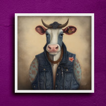 Moo-Tique Denim - Funny koe in een kostume Poster