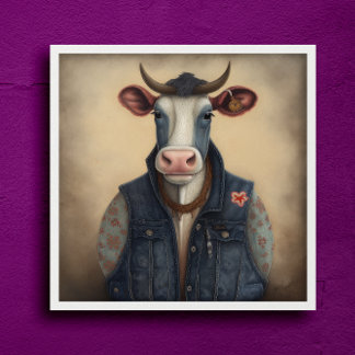 Moo-Tique Denim - Funny koe in een kostume Poster
