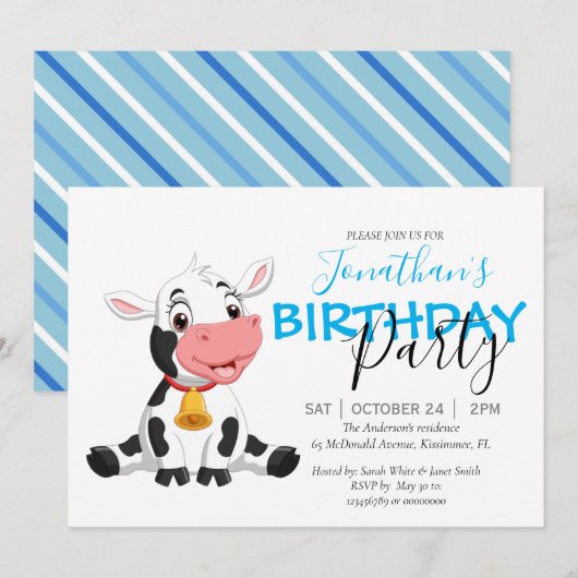Moo-velous Birthday Celebration Invitation Aankondiging (Voorkant / Achterkant)
